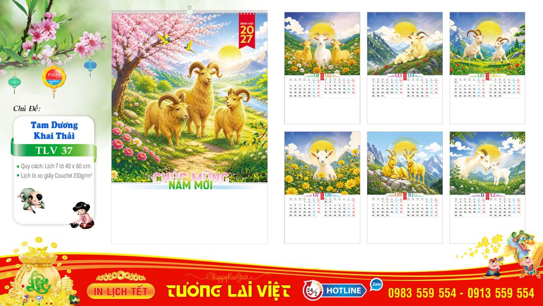 Lịch Lò Xo 7 Tờ Con Giáp Tài Lộc