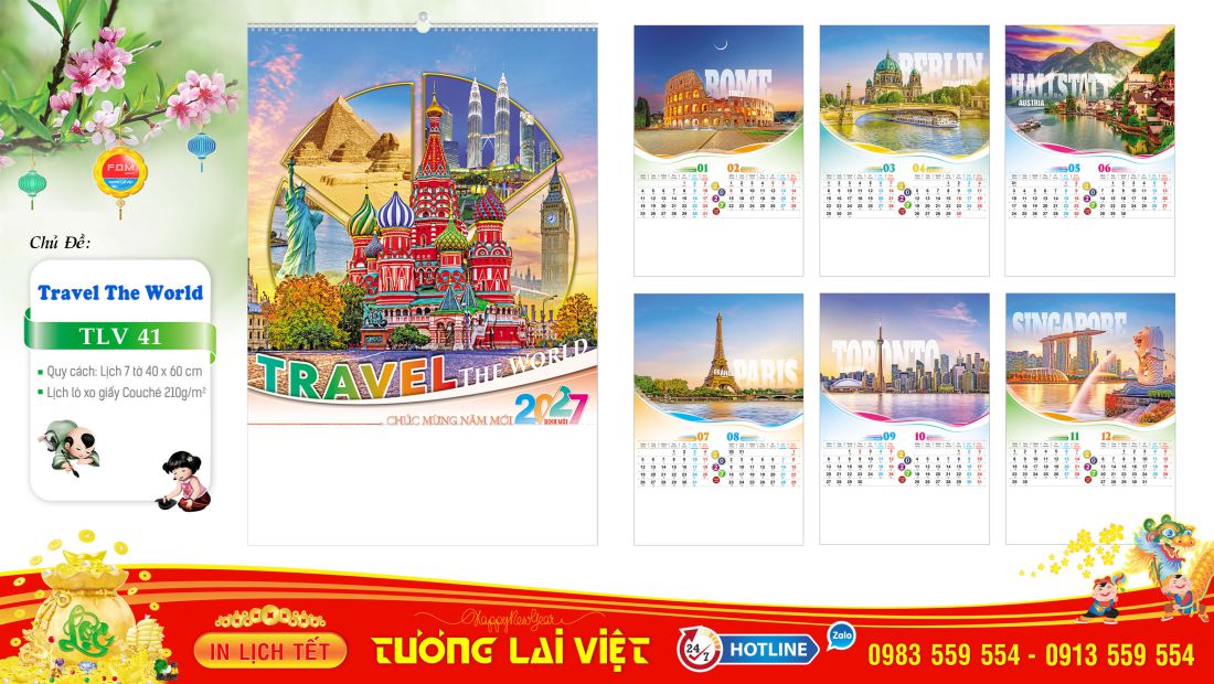 Lịch Lò Xo 7 Tờ Du Lịch Thế Giới