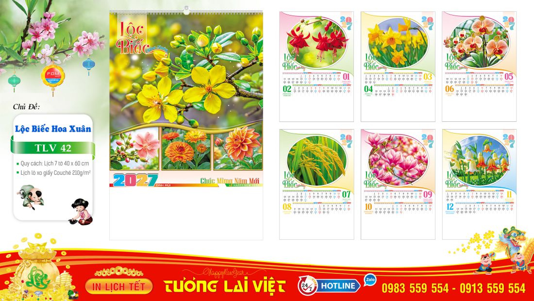Lịch Lò Xo 7 Tờ Hoa Xuân