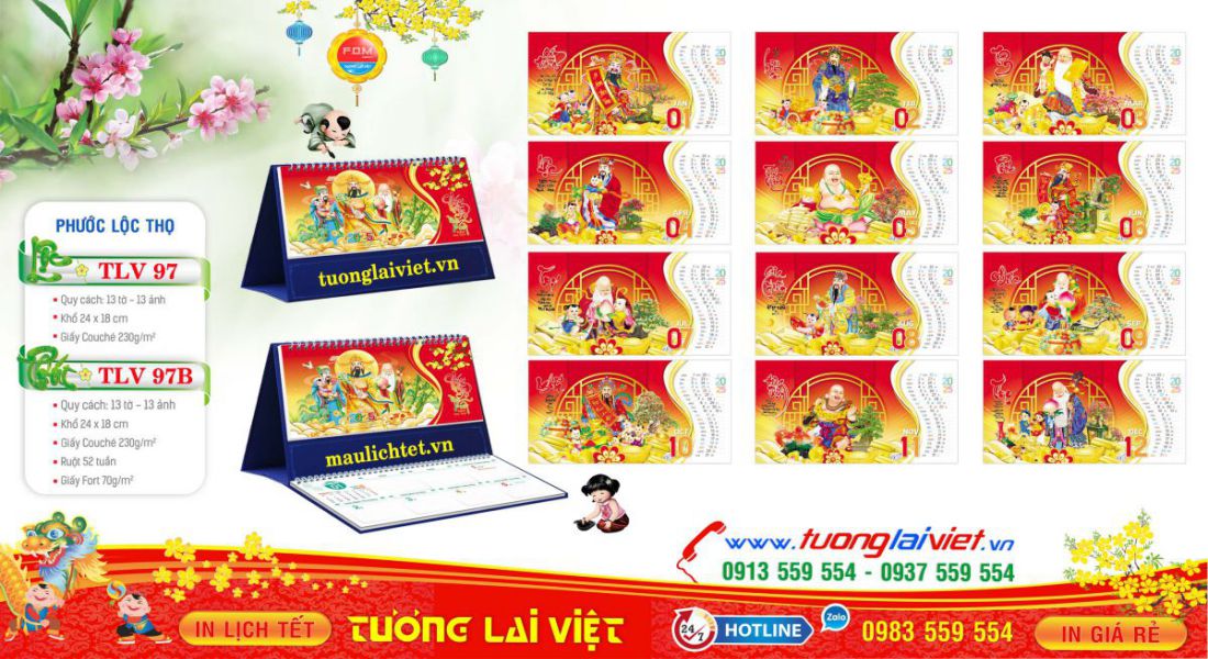 Mẫu Lịch Để Bàn Phúc Lộc Thọ